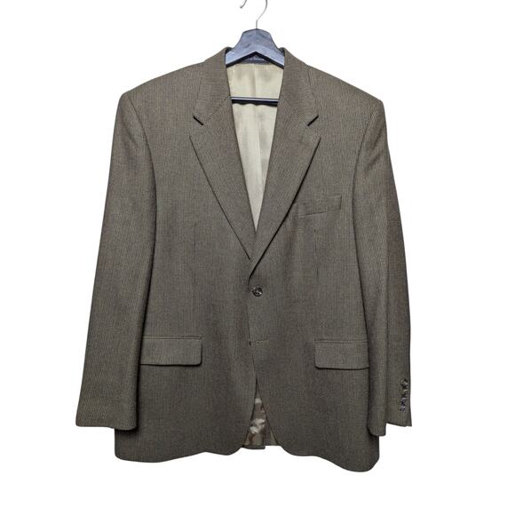Chaps 100% Lambswool Brown Micro Check Sport Coat Jacket 42R Classic Wool Blazer - Picture 1 of 12